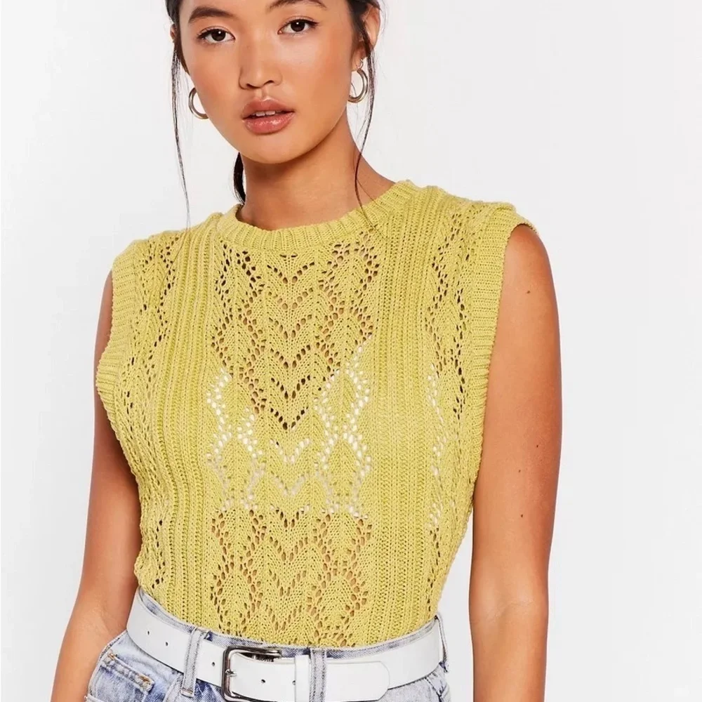 Nasty Gal Pointelle Knit Sweater Vest Clueless Preppy Green Sleeveless Medium